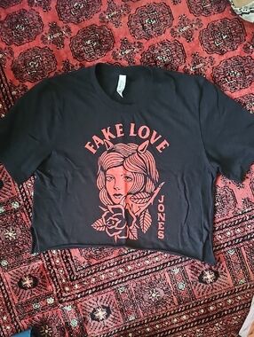 Bella Canvas Black Crop Tee with Red "Fake Love" Graphic